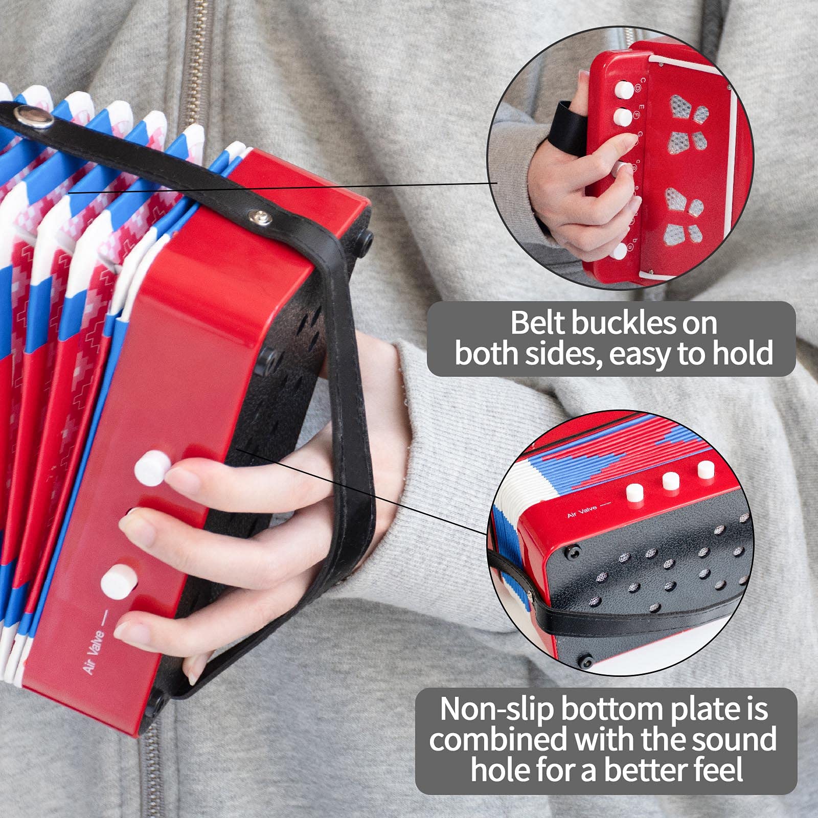 Kids Accordion Toy - 10 Key Button Mini Accordion for Boys & Girls | Educational Musical Instrument for Children | Christmas Gift Idea (Red) - Perfect for Birthday Parties, Music Lessons & Early Childhood Development