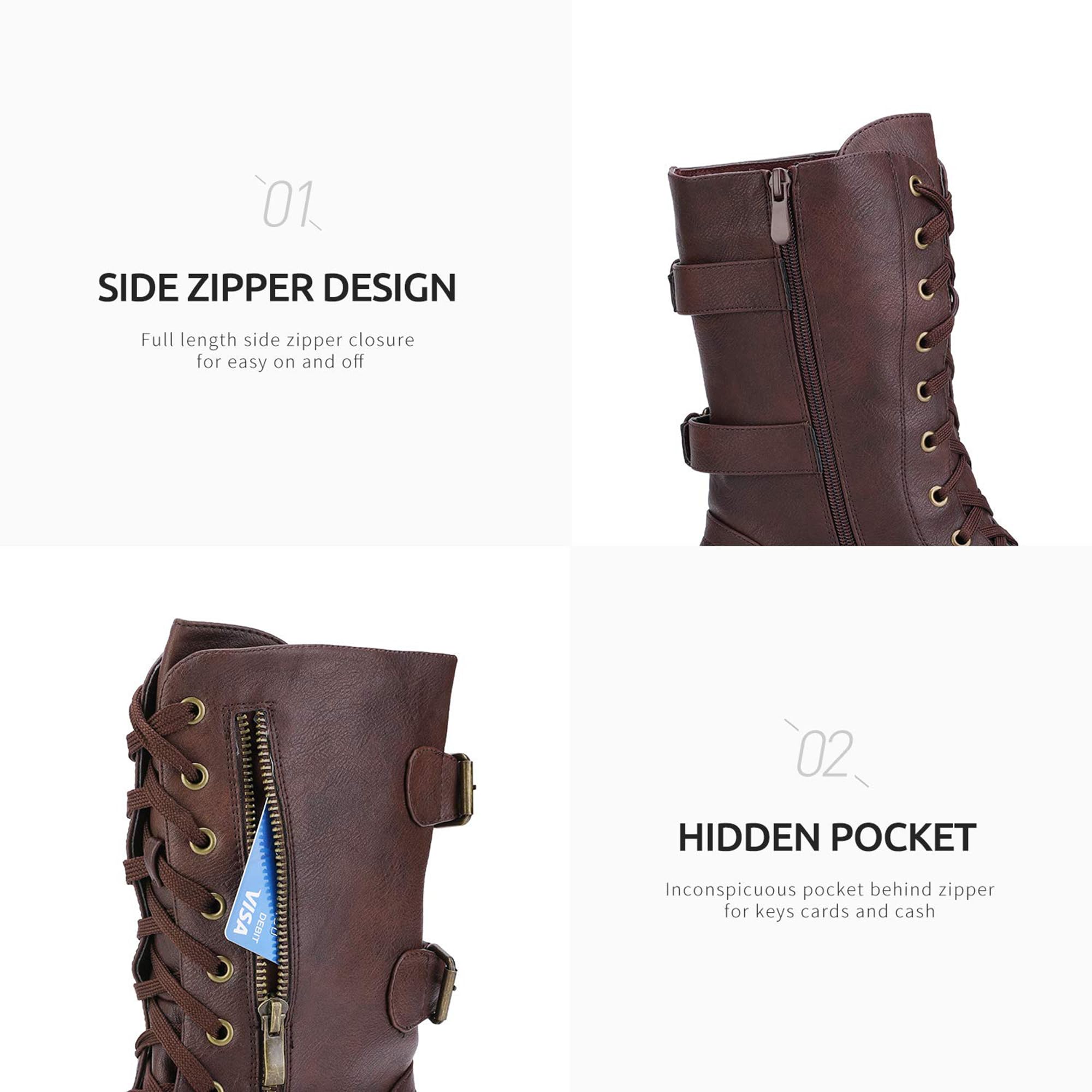 DREAM PAIRS Women's Mid Calf Combat Boots with Built-in Wallet Pocket & Lace Up Design - Stylish Military Boots for Hiking, Outdoor Adventures & Everyday Wear