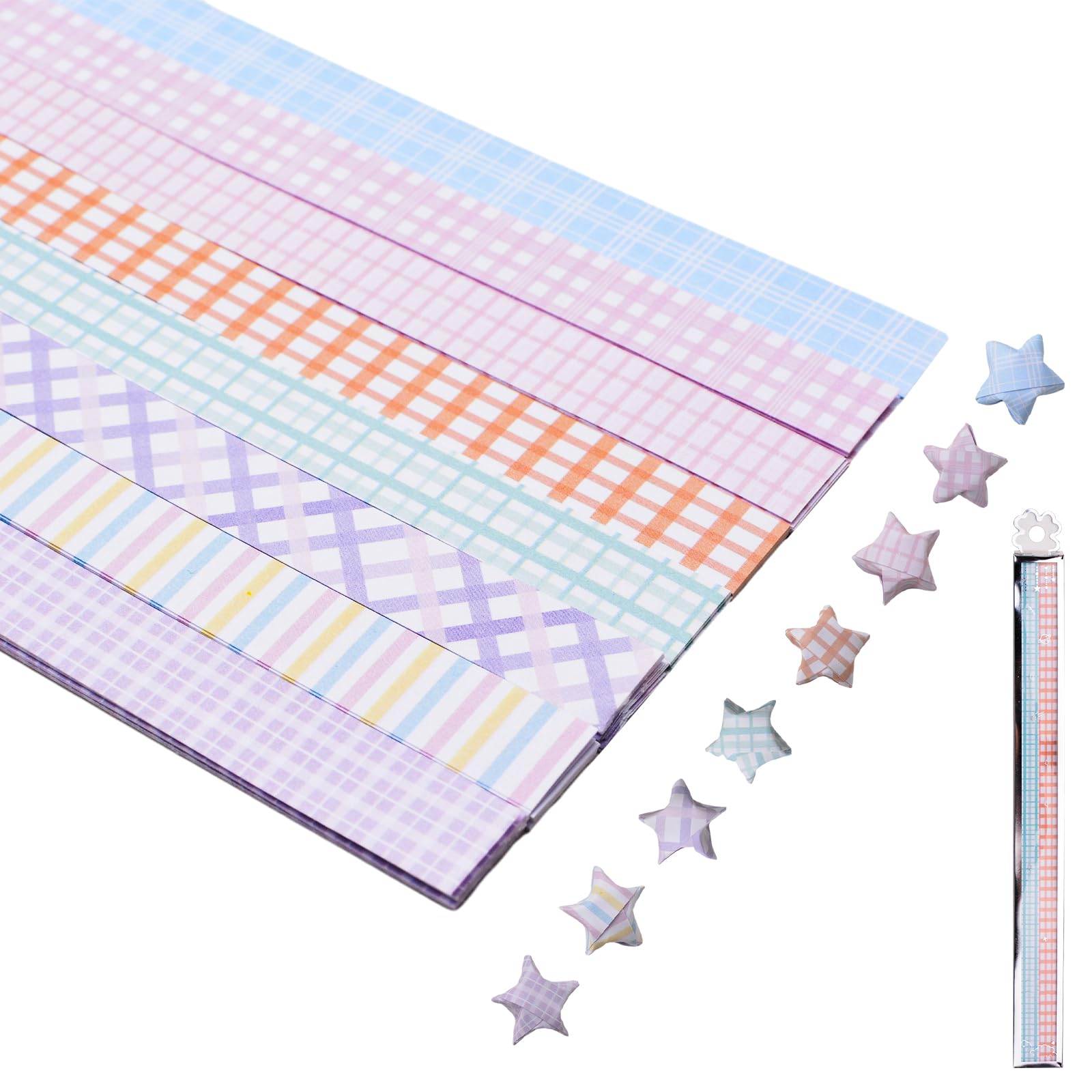 640 Sheets Colorful Origami Paper Strips with Gilding Plaid Design - DIY Lucky Star Paper Strips for Crafts, Handmade Projects, School Teaching & Home Decoration