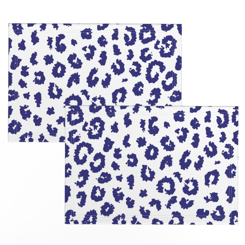 Premium Linen Cotton Canvas Placemats Set of 2 - Summer Leopard Blue Cheetah Print Table Mats for Dining, Kitchen Decor & Party Table Setting