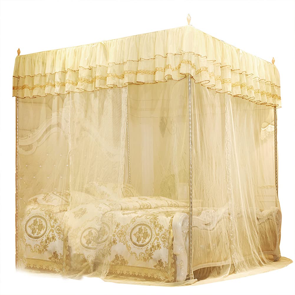 Elegant Lace Bed Canopy Curtains - 3 Side Openings for Home Bedroom Decor (180x200x200cm) | Perfect for Romantic Bedroom, Wedding Decor & Boho Chic Style