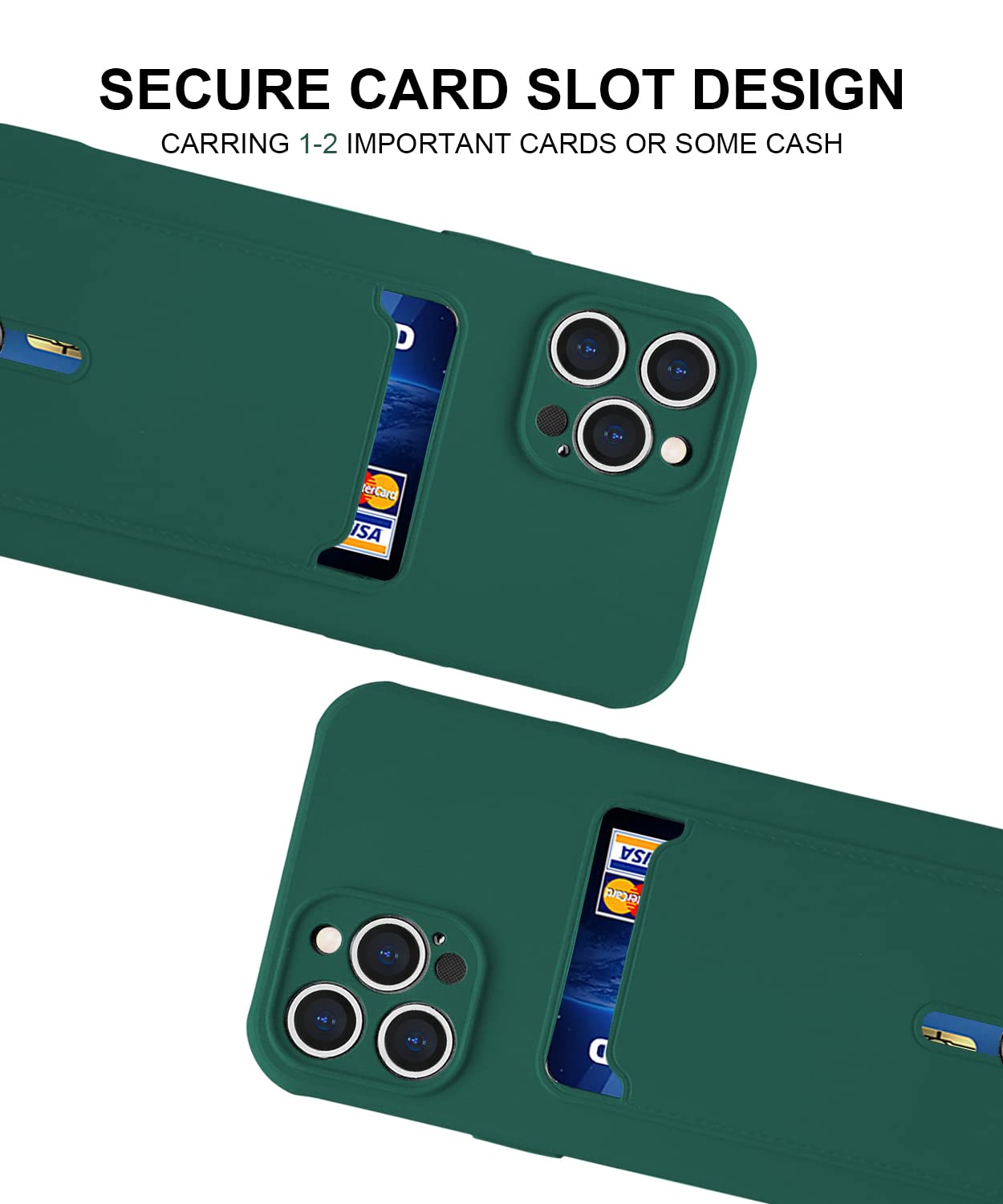Premium Shock-Absorbing Silicone Card Case for iPhone 13 Pro (6.1 inch) - Slim Wallet Phone Cover with Secure Card Holder - Perfect for Everyday Use, Travel & Hands-Free Convenience (Teal)
