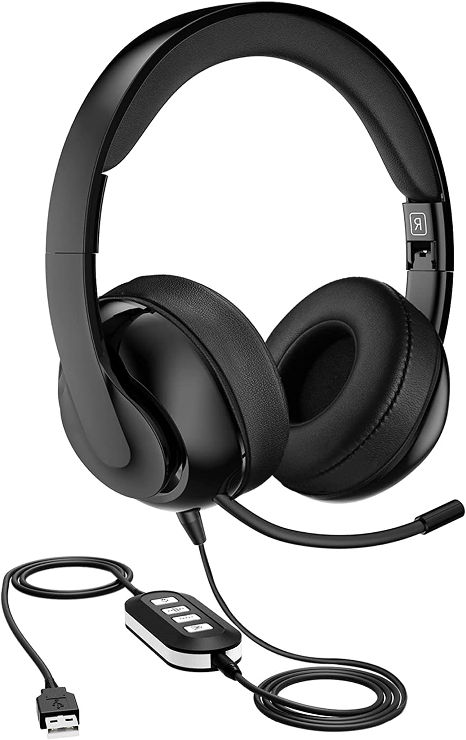 3.5mm USB Wired Gaming Headset with Noise Cancelling Microphone - Foldable Over-Ear Headphones with Memory Foam Earcups, In-Line Volume Control & Mute Button - Perfect for PC Gaming, Zoom Meetings, Online Classes & Call Centers