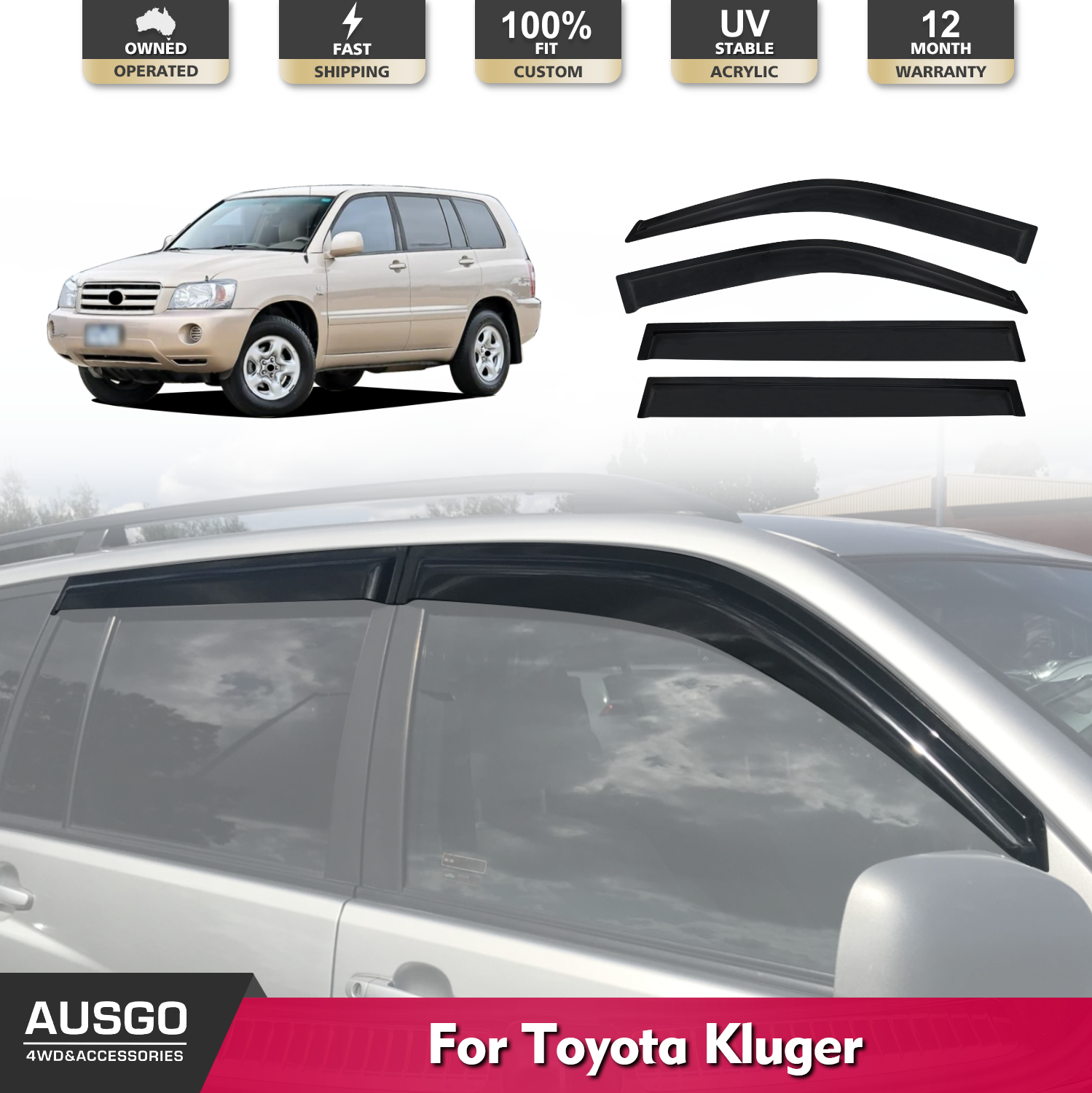 Toyota Kluger Weather Shields 2003-2007 - Durable Car Window Rain Guards for All-Weather Protection - Perfect for Rainy Days & Outdoor Adventures