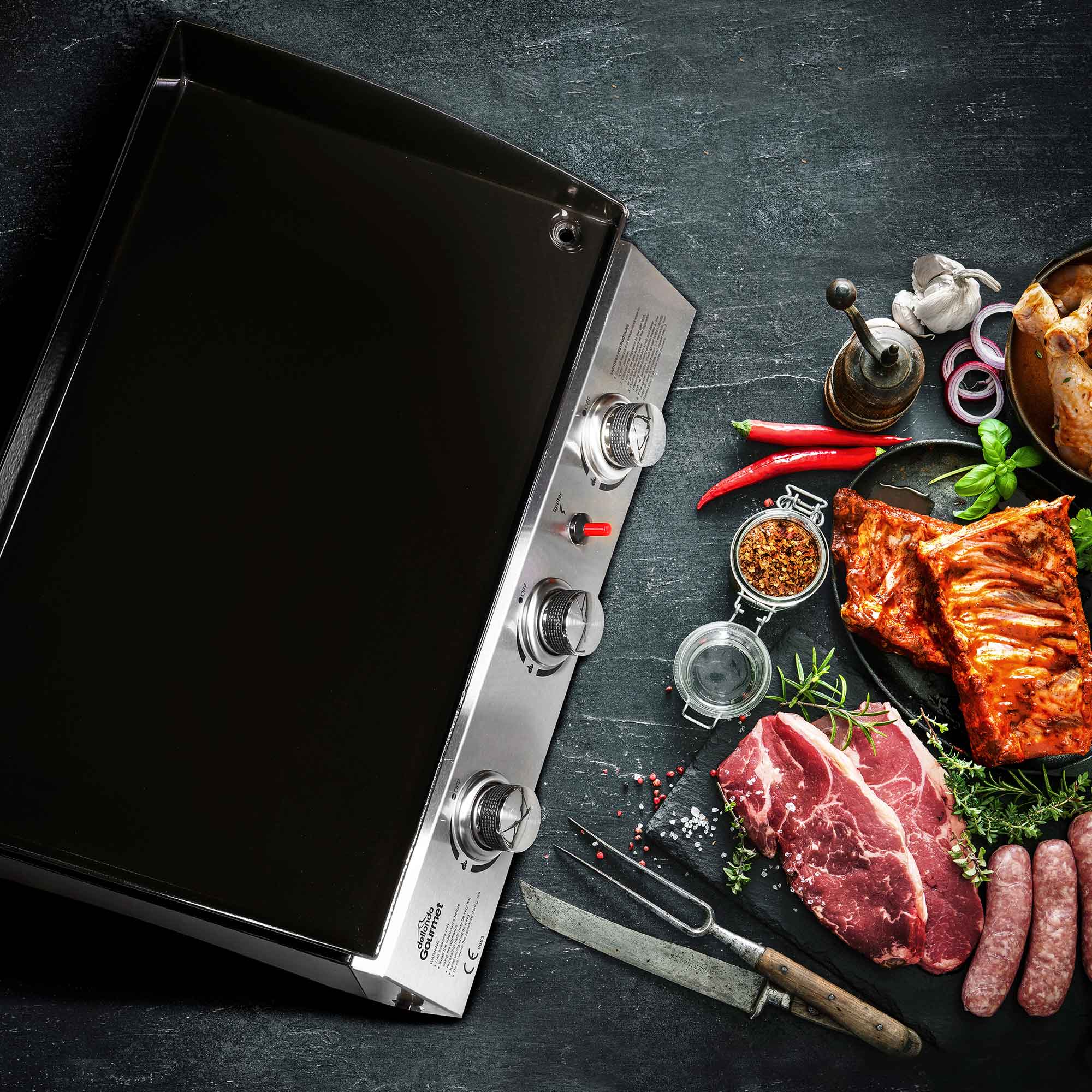 3 Burner Portable Gas Grill Griddle 7.5kW Stainless Steel Outdoor BBQ Cooking Station - Perfect for Camping, Tailgating, and Backyard Parties
