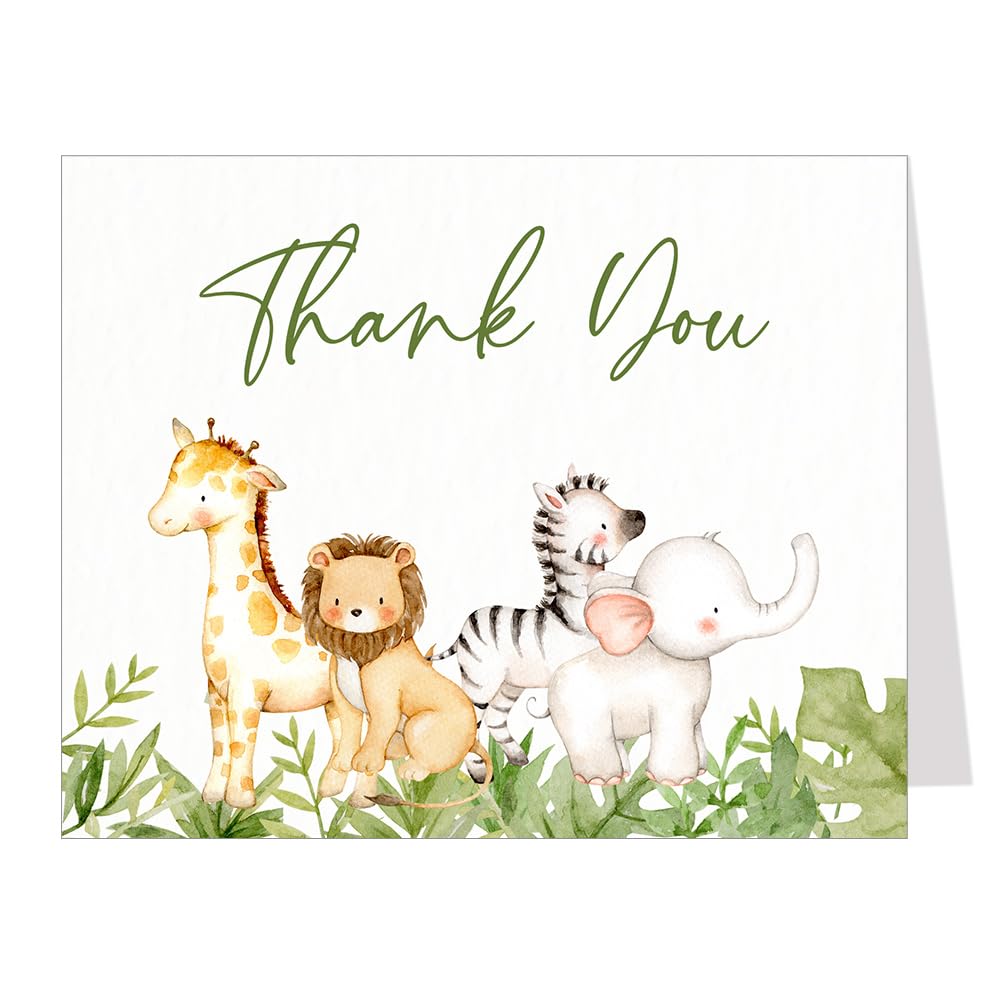 Safari Baby Shower Thank You Cards - Jungle Themed Invitations with Envelopes (24 Count) - Perfect for Wild One Theme Parties, Gender Reveals & Newborn Celebrations