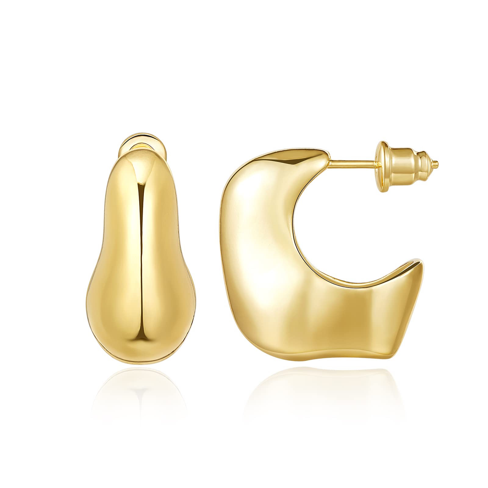 14K Gold Plated Chunky Hoop Earrings for Women - Lightweight Hollow Open Hoops with Sterling Silver Post | Trendy Teardrop Fashion Jewelry | Perfect Gift for Birthday, Anniversary & Party Wear