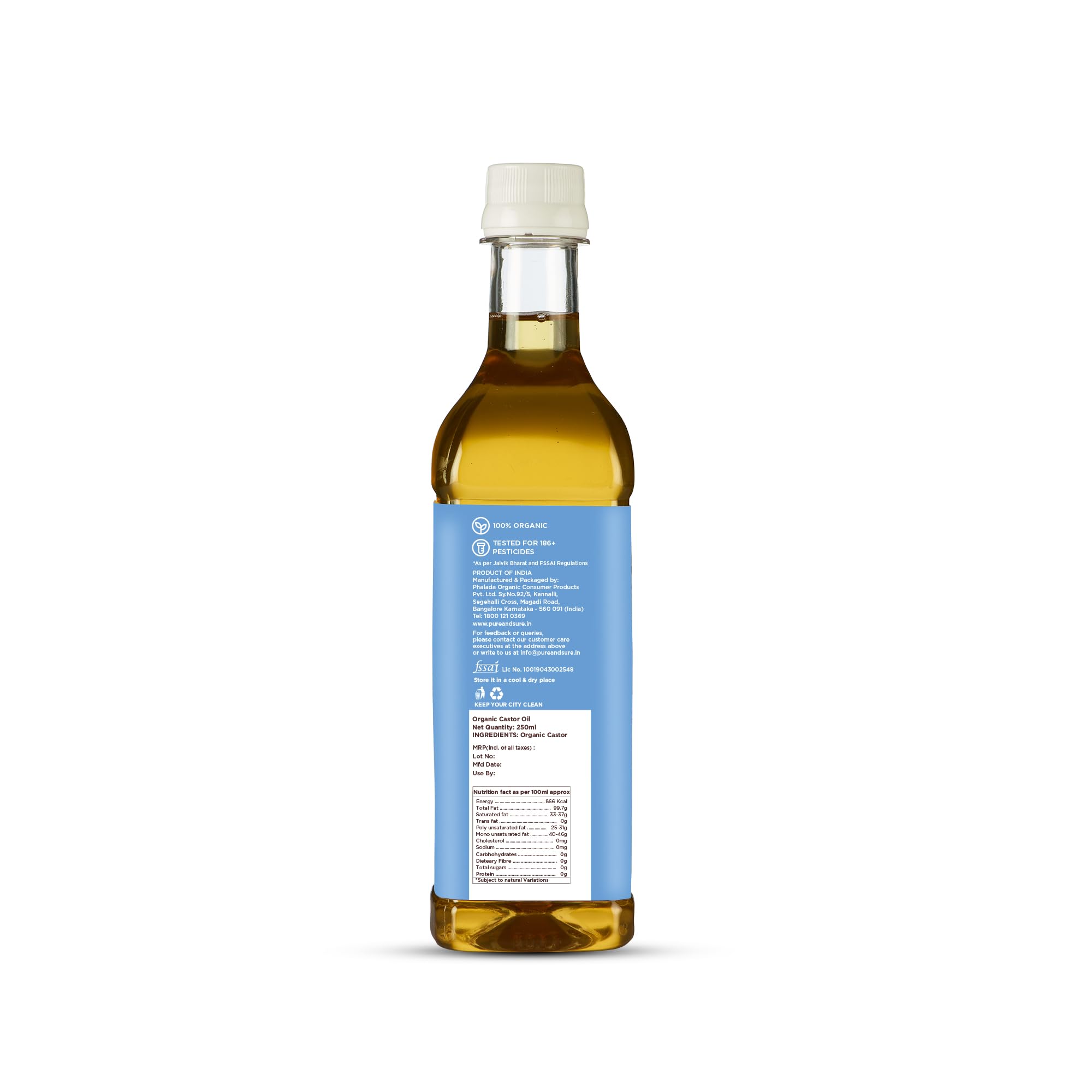 Phalada Pure & Sure Organic Cold-Pressed Castor Oil for Hair Growth & Skin Care - 8.5oz (250ml) - Natural Moisturizer for Eyelashes, Eyebrows & Scalp | Vegan, Hexane-Free & USDA Certified