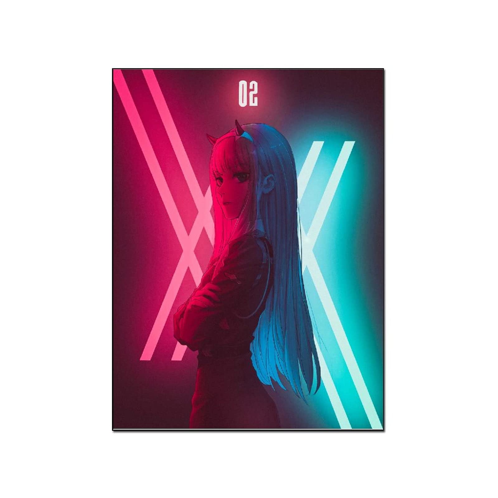 Wtq Canvas Painting Zero Two 002 Darling in The Franxx Neon Anime Poster - Wall Art Decor for Bedroom, Living Room & Game Room - Perfect Gift for Anime Fans