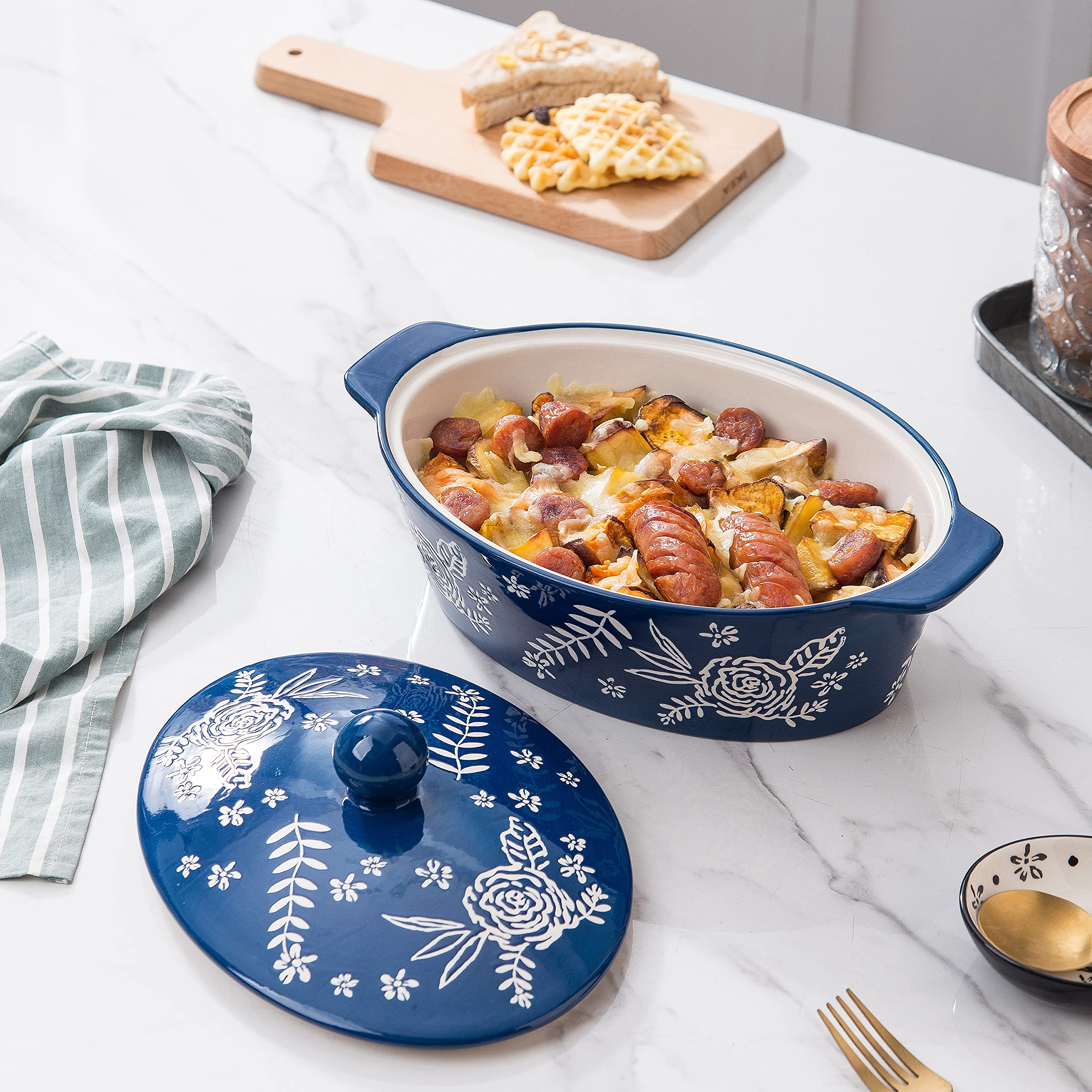Wisenvoy Ceramic Casserole Dish with Lid - Oven Safe Baking Dish for Casseroles, Lasagna & More | Perfect for Family Dinners & Holiday Meals