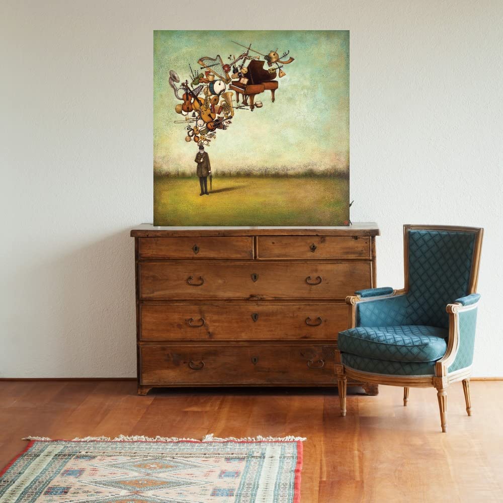 Fine Art Canvas Wall Decor 'Thanks for The Melodies' by Artist Duy Huynh - 22x22 Inch Ready-to-Hang Painting for Living Room, Bedroom, Office & More - Perfect for Home Decor, Gifts & Music Lovers