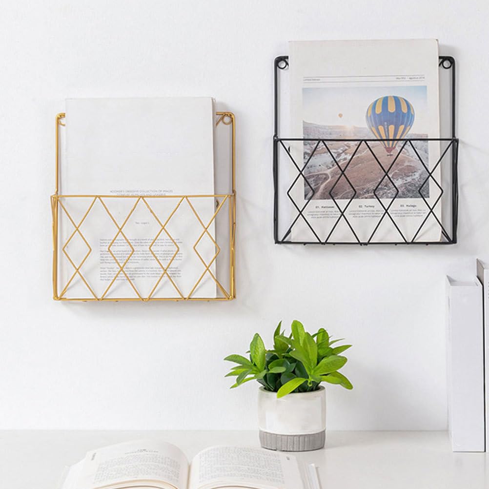 PRETYZOOM Wall Mounted Magazine Holder - Metal Wall Hanging File Folder Rack & Book Shelf Organizer - Space Saving Storage Bin for Home Office (25x3x26cm) - Perfect for Living Room, Bedroom, Study & Workspace Organization