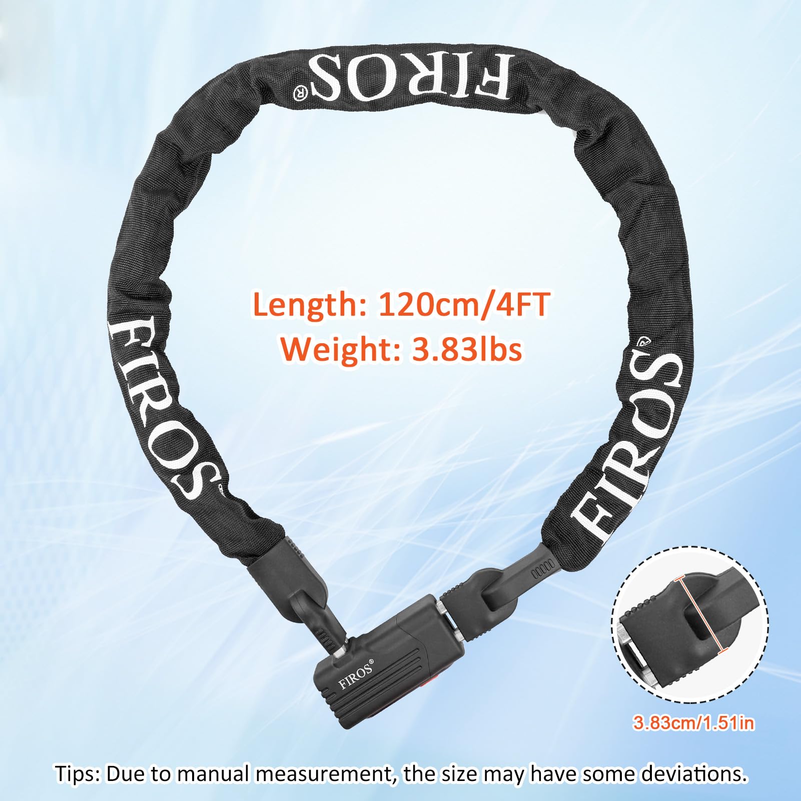 **FIROS 4FT Heavy Duty Bike Chain Lock - 8mm Thick Hardened Steel Anti-Theft Bicycle Lock with Key for Mountain, City & Electric Bikes - Secure Your Ride for Commuting, Parking & Outdoor Adventures**