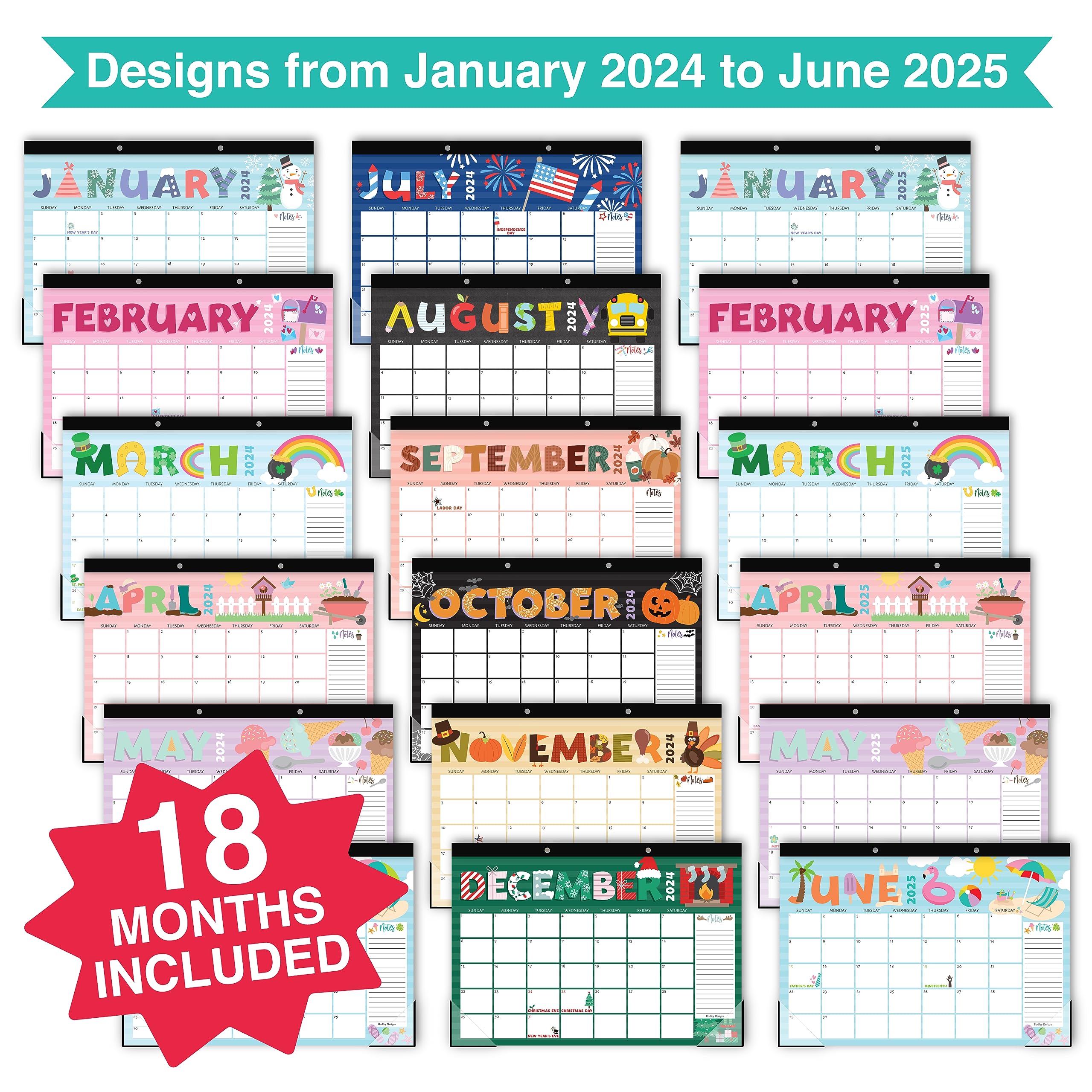 Hadley Designs 2024-2025 Doodle Teacher Desk Calendar - Large Academic Planner for School Year July 2024 to June 2025 | Perfect for Classroom Organization, Teacher Gifts & Office Productivity