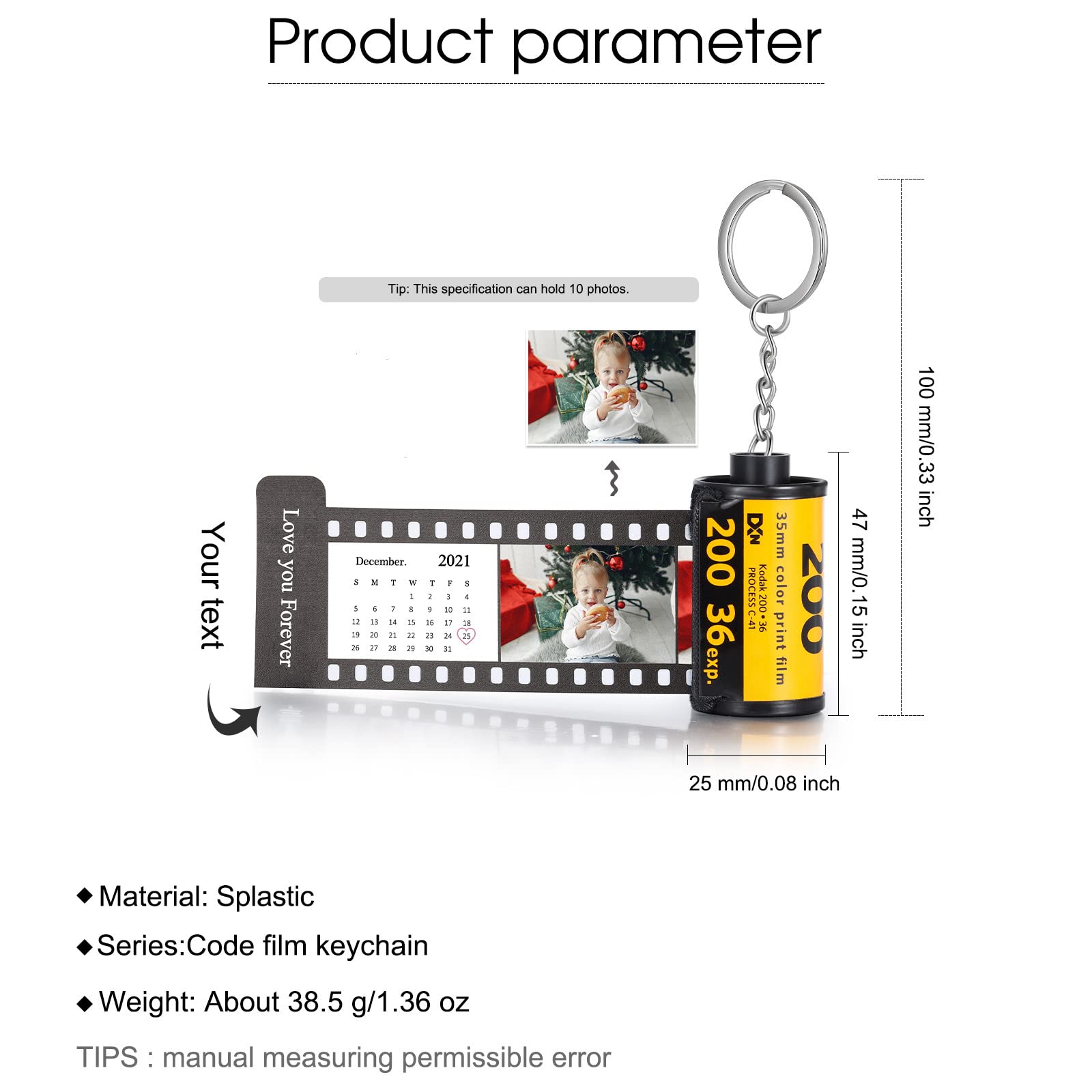 Custom Memory Camera Roll Keychain - Personalized Photo Film Keychain for Travel, Wedding & Anniversary Gifts - Unique Keepsake for Couples, Friends & Family