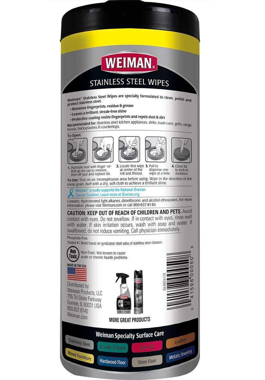 Weiman Heavy Duty Cooktop Cleaner & Polish - Stainless Steel Cleaning Wipes for Kitchen Appliances - Effective Stove Top & Range Hood Cleaner - Perfect for Grease Removal on Gas Stoves, Ovens & Countertops