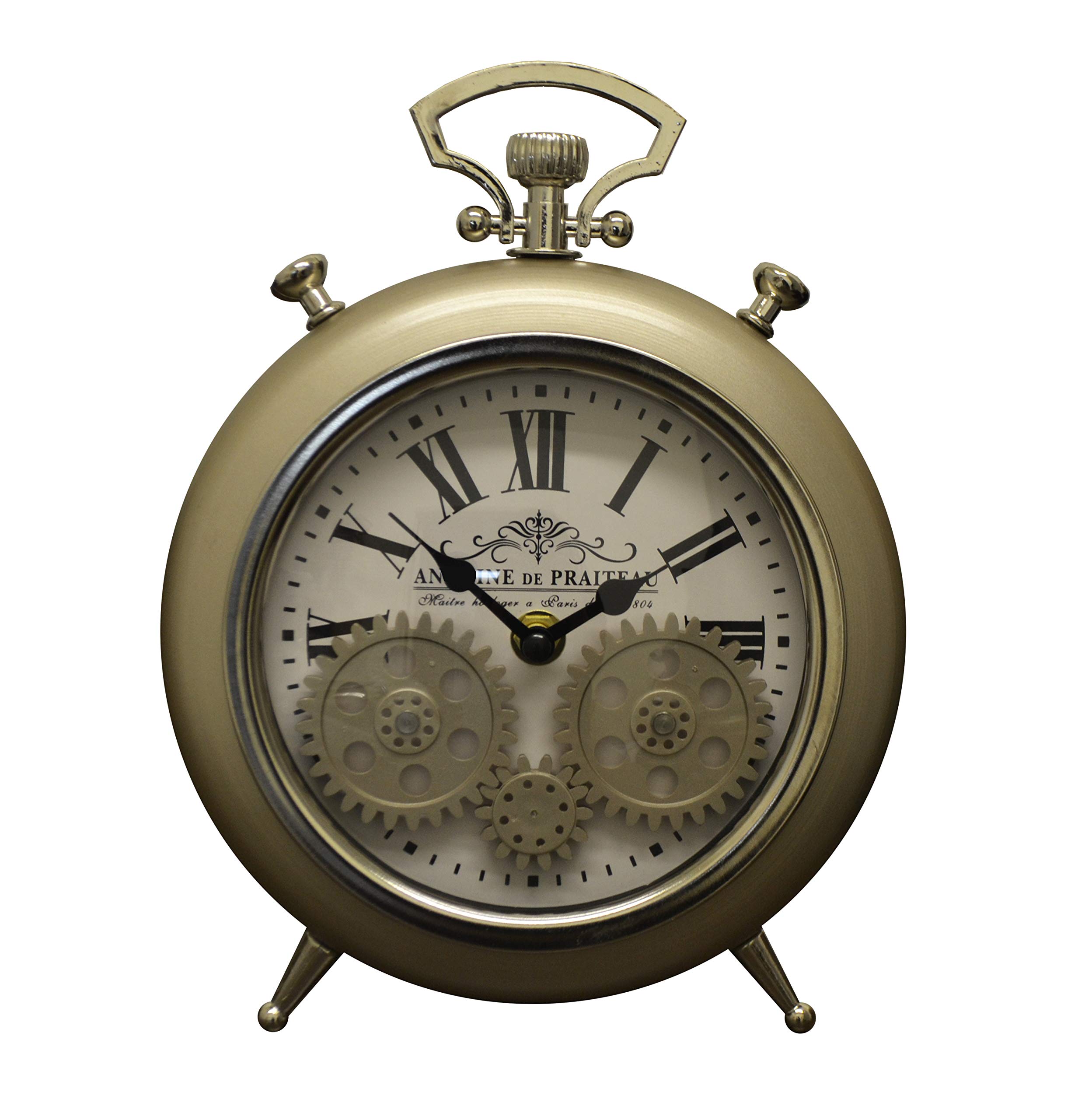 Vintage Stopwatch Style Gold and Silver Skeleton Desk Clock with Moving Gears - Perfect for Office Decor, Gift Ideas, and Steampunk Home Accessories