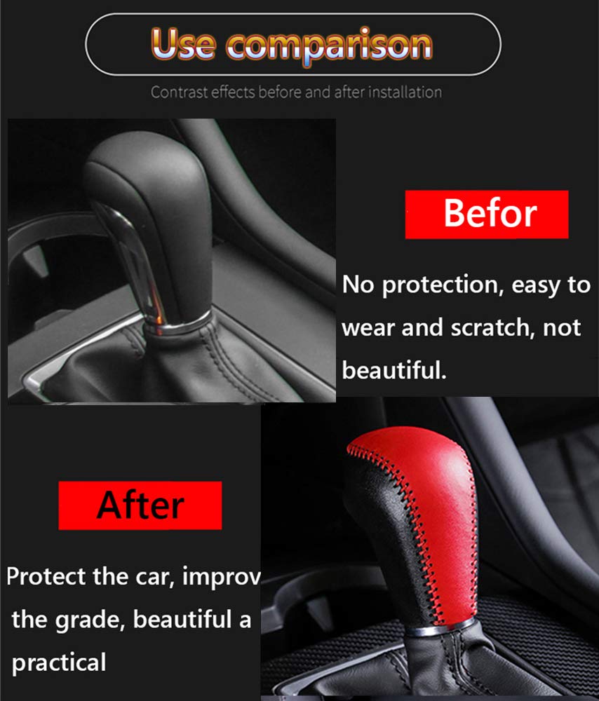 Genuine Leather Automatic Gear Shift Knob Cover Protector Trim - Red Stitches - Compatible with Mazda CX-30 (2020-2021) & Mazda 3 / Mazda 3 Hatchback (2019-2021) - Premium Car Interior Accessories for Enhanced Grip & Style