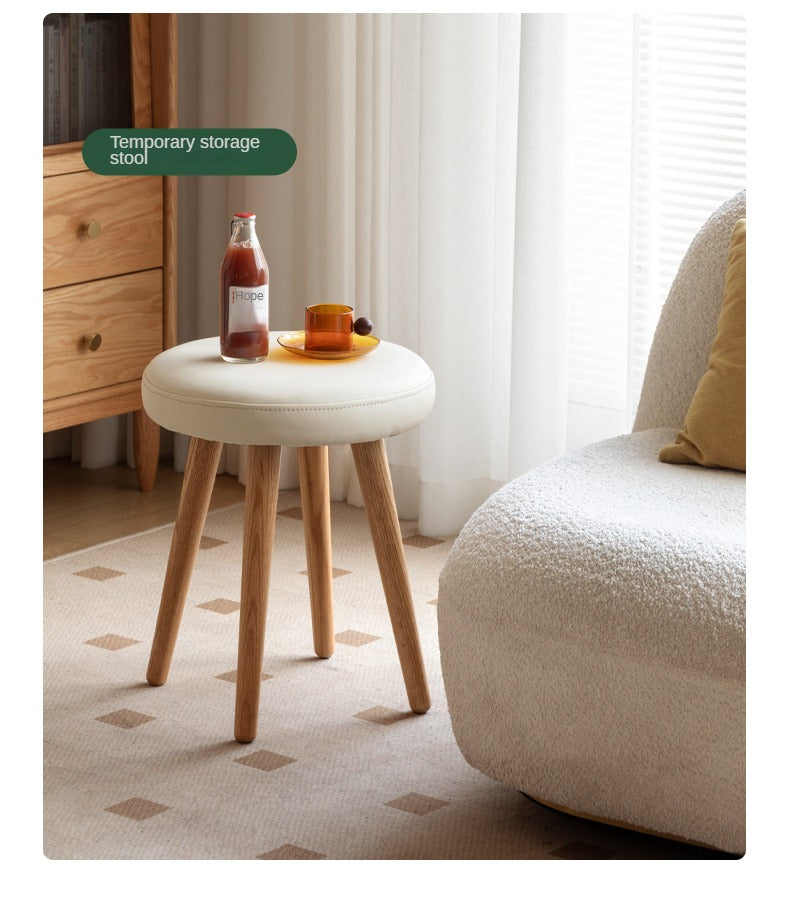Oak Solid Wood Round Makeup Stool - Durable Vanity Seat with Cushion for Bedroom, Bathroom & Dressing Room - Perfect for Makeup, Hair Styling & Relaxing