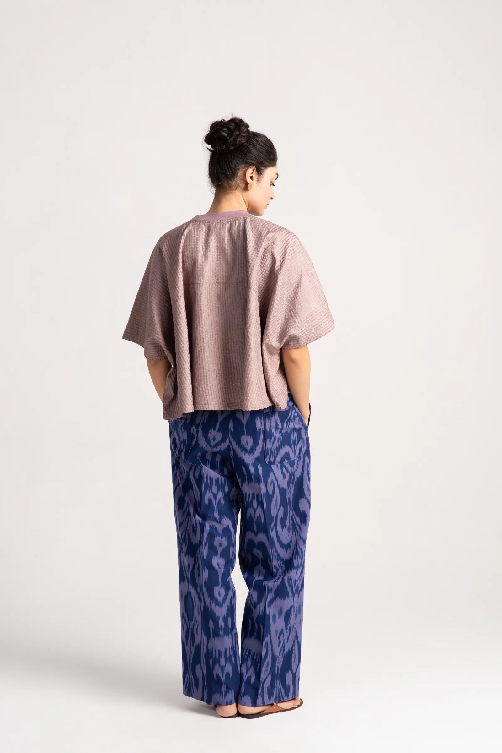 Chandrika Women's Cotton Ikat Print Trousers - Comfortable Indigo Blue Pants for Casual Wear, Yoga & Travel