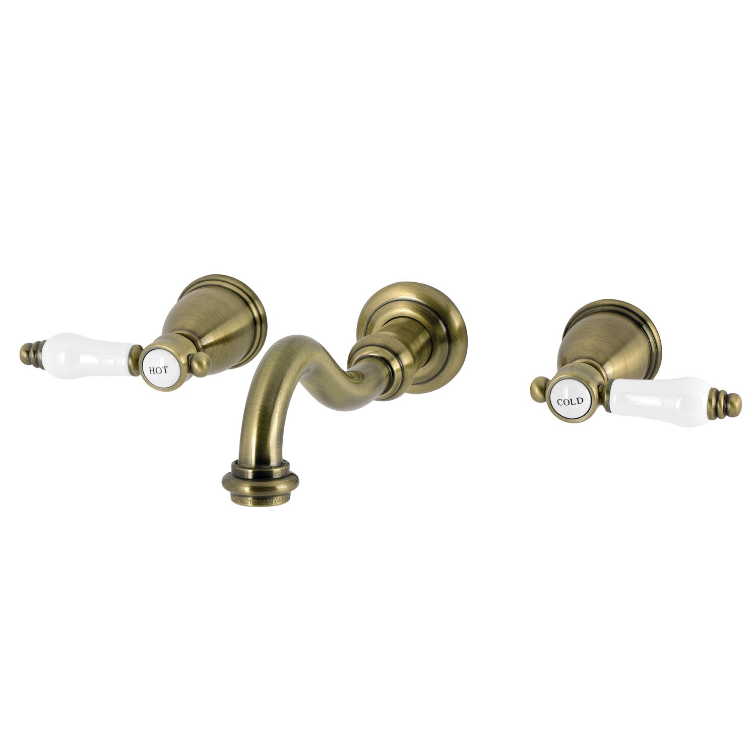 Bel Air KS3123BPL Double Handle 3 Hole Wall Mount Bathroom Faucet in Antique Brass - Vintage Style Sink Faucet for Bathroom Vanity, Powder Room & Farmhouse Decor