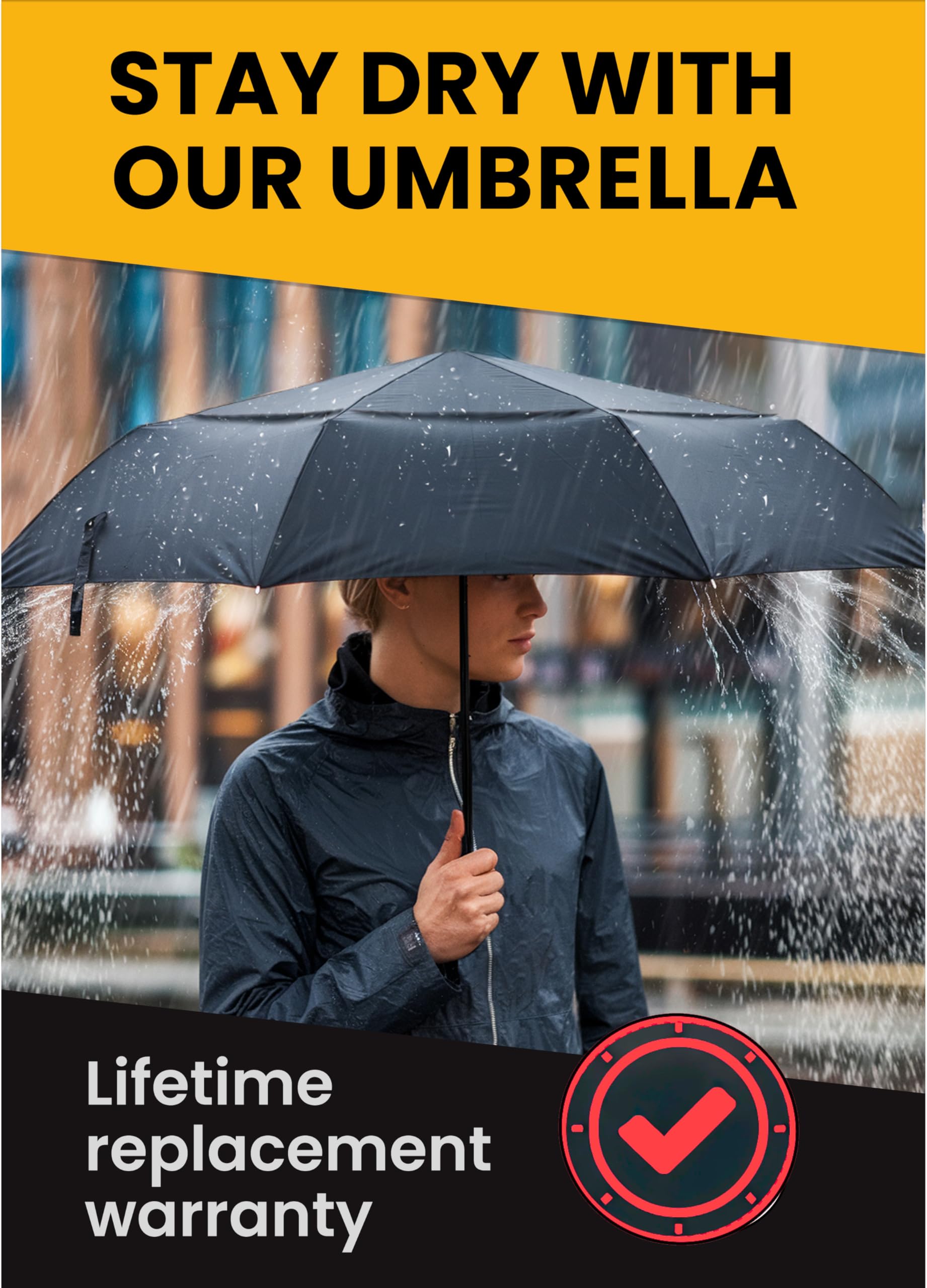 Windproof Automatic Travel Umbrella with 10% Larger Canopy - Compact Folding Portable Rain Umbrella for Men & Women - Perfect for Backpack, Purse & Outdoor Activities