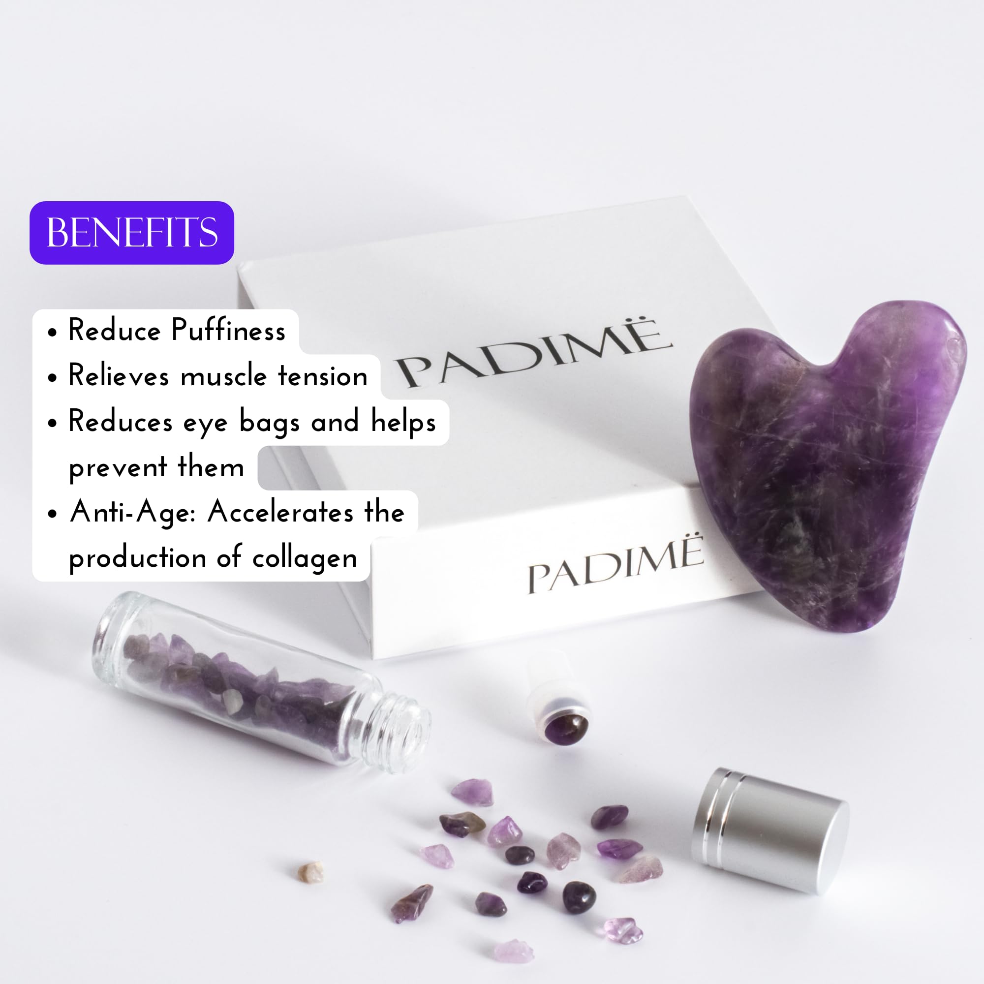 Premium 2-in-1 Amethyst Gua Sha & Glass Serum Bottle Set - Face & Body Massage Tools for Skincare & Relaxation | Luxury Gift Box for Women, Mothers Day Present | Perfect for Home Spa, Self-Care & Beauty Routine