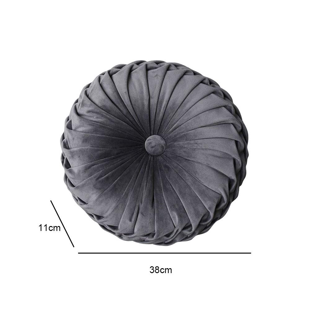 Velvet Round Filled Cushion - Pleated Scatter Pillow for Sofa, Chair, Bed & Car Decor - Soft Home Decorative Throw Pillow (Gray) - Perfect for Living Room, Nursery & Office Comfort