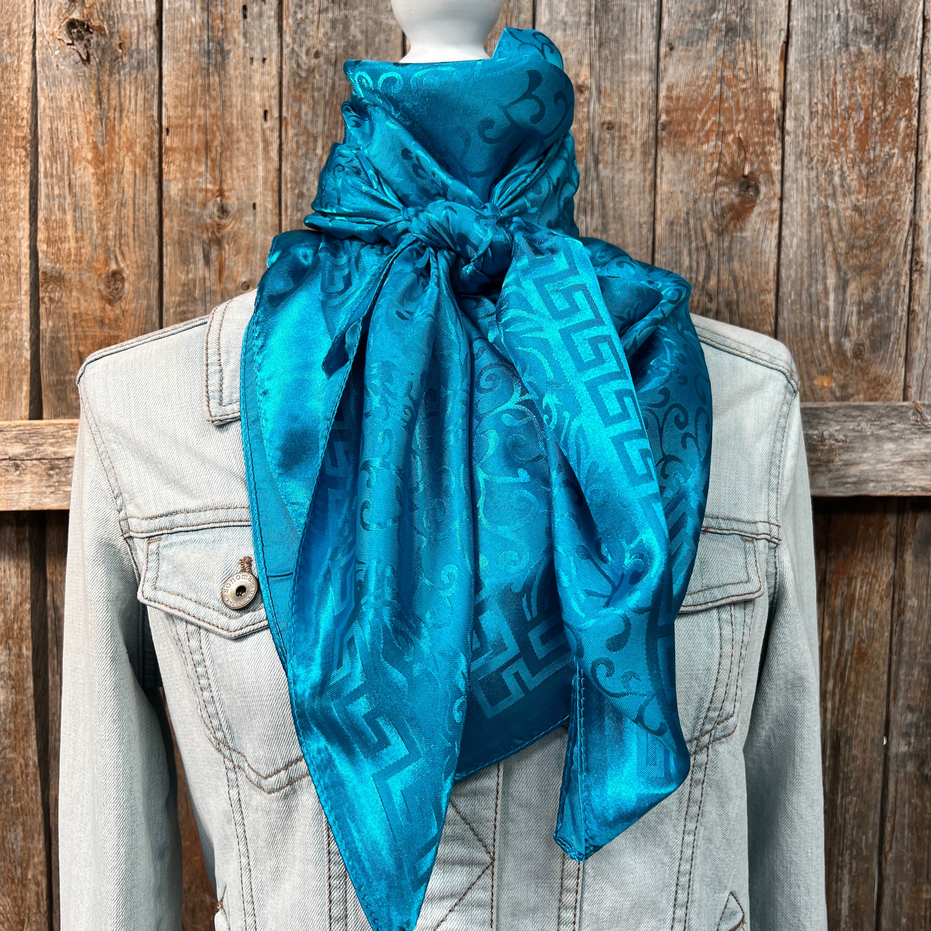 42X42 Teal Jacquard XL Wild Scarf WR4200 - Stylish Western Bandana for Cowboy, Cowgirl & Outdoor Enthusiasts - Perfect for Rodeo, Horse Riding & Country Fashion