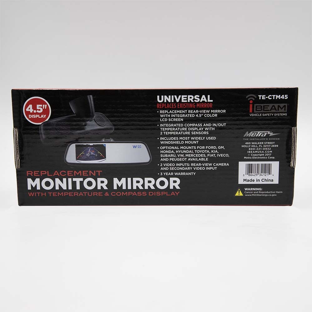 iBeam TE-CTM45 4.5 Inch Rearview Mirror with Compass and Temperature Display - Perfect for Cars, Trucks, and RVs - Monitor Weather & Direction While Driving