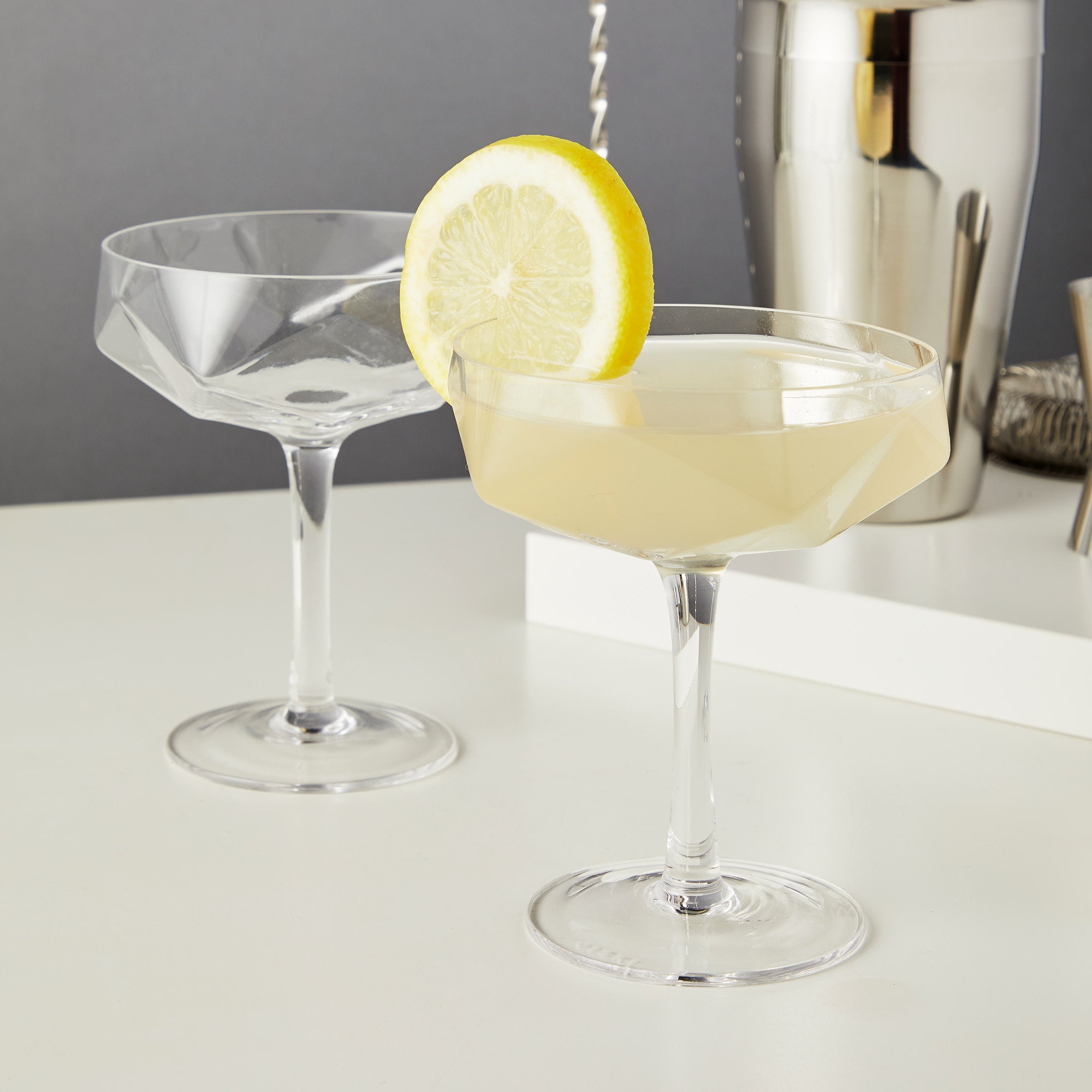 Premium Seneca Faceted Coupe Glasses Set of 2 - Elegant Crystal Cut Champagne Glasses for Wedding, Anniversary & Special Occasions - Perfect for Toasting & Celebrations