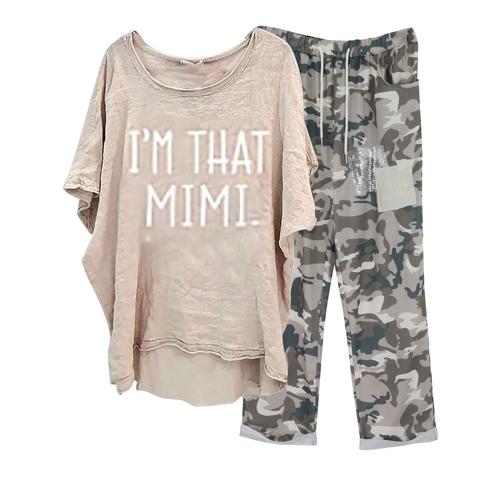 Plus Size Women's 2-Piece Tracksuit Set - Cotton Linen Lounge Pants & Loose Casual Top - Summer Outfits for Women - Perfect for Home, Yoga, Travel & Relaxation