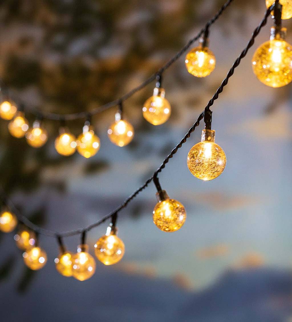 50 Warm White LED Solar Ball String Lights - 30ft Green Cord, 6 Lighting Modes, No Wiring Needed | Outdoor Patio, Garden, Wedding & Party Decorations