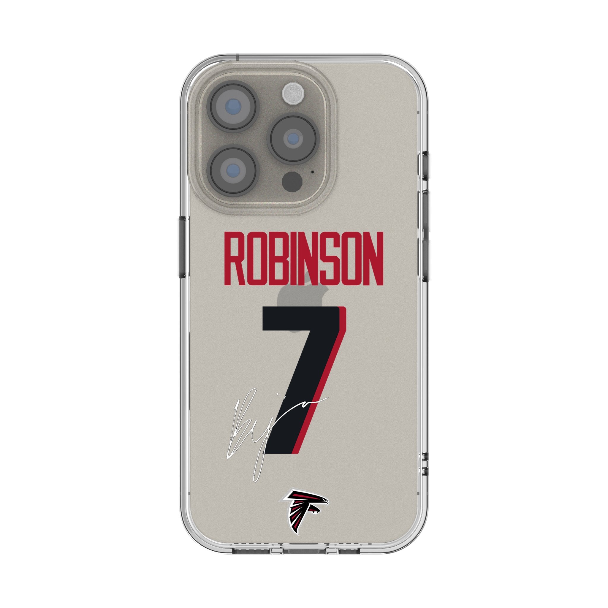 Bijan Robinson Atlanta Falcons 7 Game Tactical Clear Phone Case for iPhone 14/13/12/11 Pro Max - Durable Shockproof Protection for Football Fans & Sports Enthusiasts - Perfect for Game Day & Everyday Use
