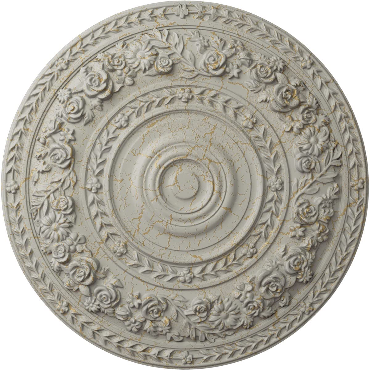 Ekena Millwork CM33ROPCC 33.875-Inch Rose Ceiling Medallion - Hand-Painted Pot of Cream Crackle Finish - Fits 13.5-Inch Canopies - Perfect for Victorian Home Decor & Dining Room Lighting Accents