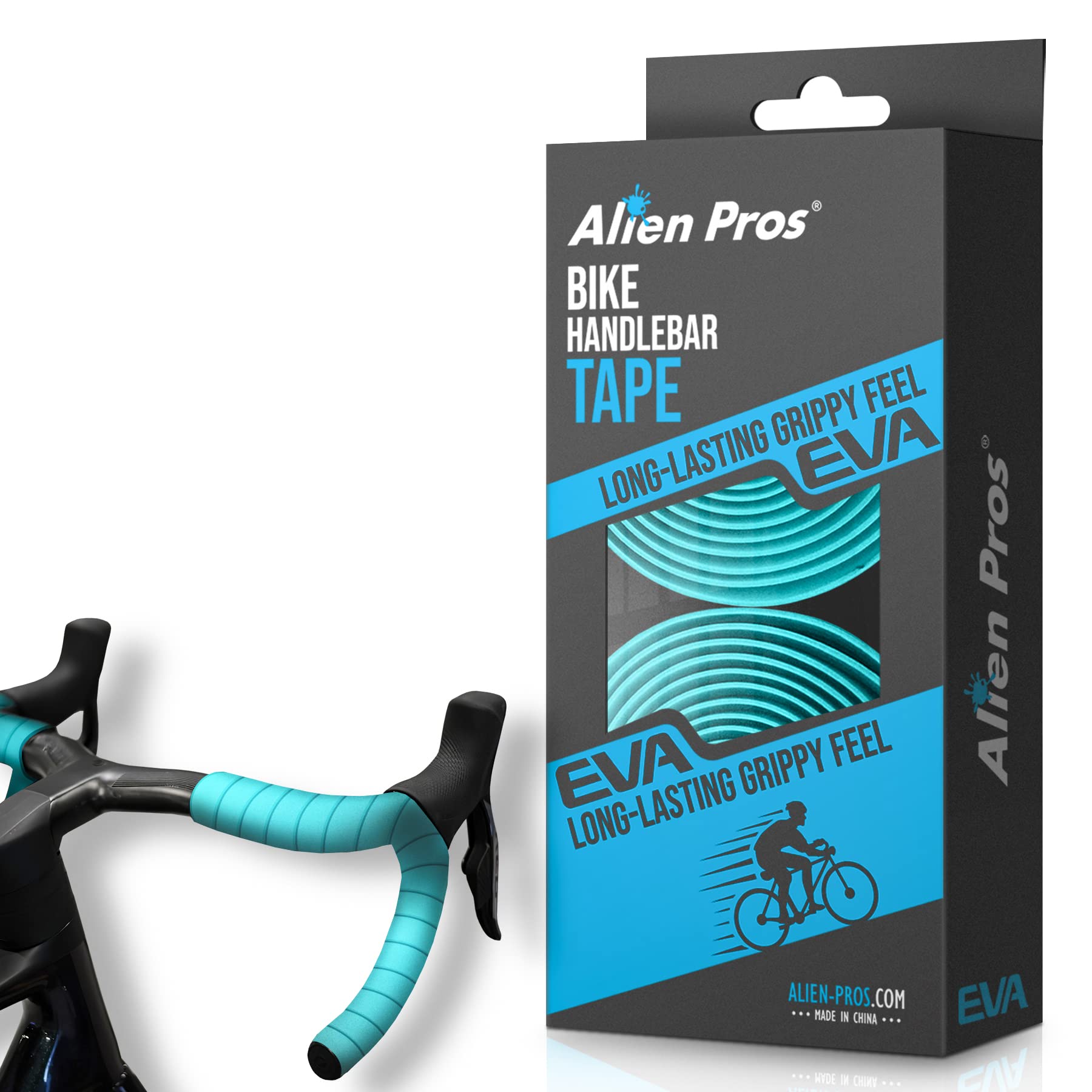 ALIEN PROS Bike Handlebar Tape - EVA Foam Grip (Set of 2) - Bianchi Green - Non-Slip Cycling Handlebar Wrap for Road & Mountain Bikes - Perfect for Commuting, Training & Long Distance Rides