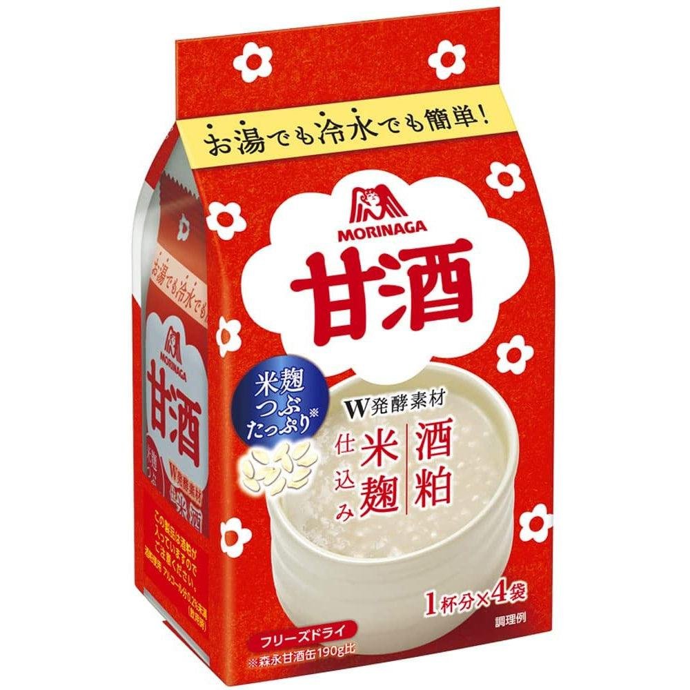 Morinaga Freeze Dried Amazake Rice Drink Powder - 4 Servings | Japanese Traditional Sweet Fermented Rice Beverage | Perfect for Breakfast, Snacks & Healthy Lifestyle