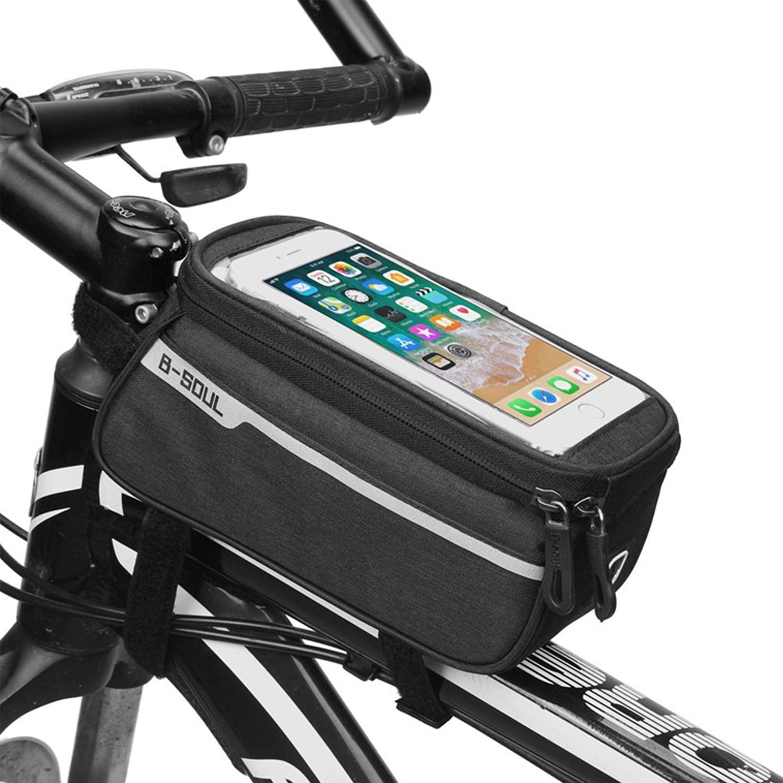 Bike Phone Mount Bag - Waterproof Bicycle Top Tube Bag with Sensitive Touch Screen Holder, Cycling Accessories Pouch for Mountain & Road Bikes (Fits Phones Under 6.5