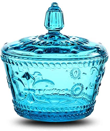 Set of 2 Blue Embossed Glass Candy Jars with Lids - Small Decorative Food Storage Containers for Candy, Jewelry, Spices | Perfect for Kitchen, Dining Table & Gift Giving