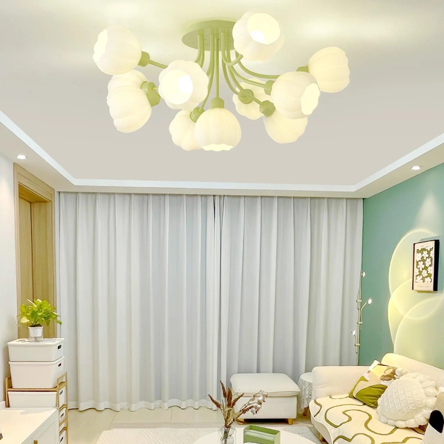 Pumpkin Matcha Ceiling Light - Modern LED Hanging Fixture for Bedroom, Living Room & Kitchen | Dimmable Soft Lighting for Cozy Home Decor