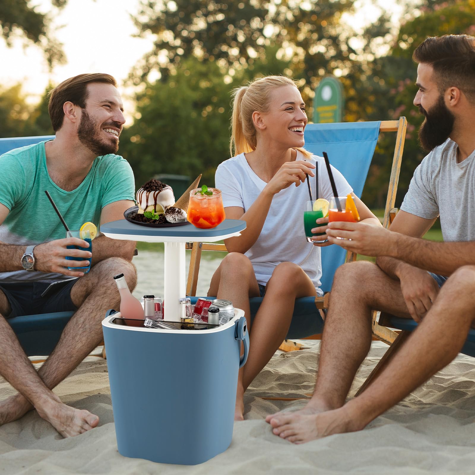 Goplus 4 Gallon All-Weather Cooler Table - Portable Beer & Wine Cooler with Handle, Bottle Opener & Lift Top Lid - 3-in-1 Outdoor Side Table for Patio, Poolside, Camping, Picnic & Tailgating Parties