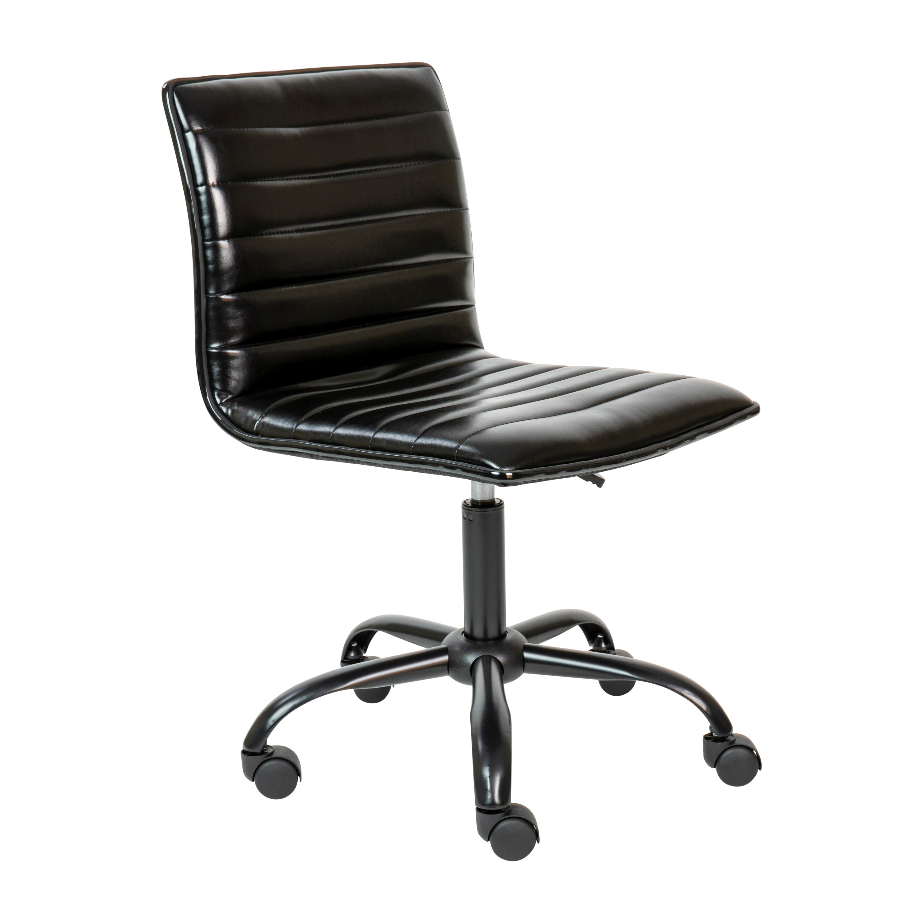 Ergonomic FLASH Alan Low Back Armless Swivel Office Chair - Black Ribbed Upholstery with Durable Black Frame & Base - Perfect for Home Office, Study, or Workspace