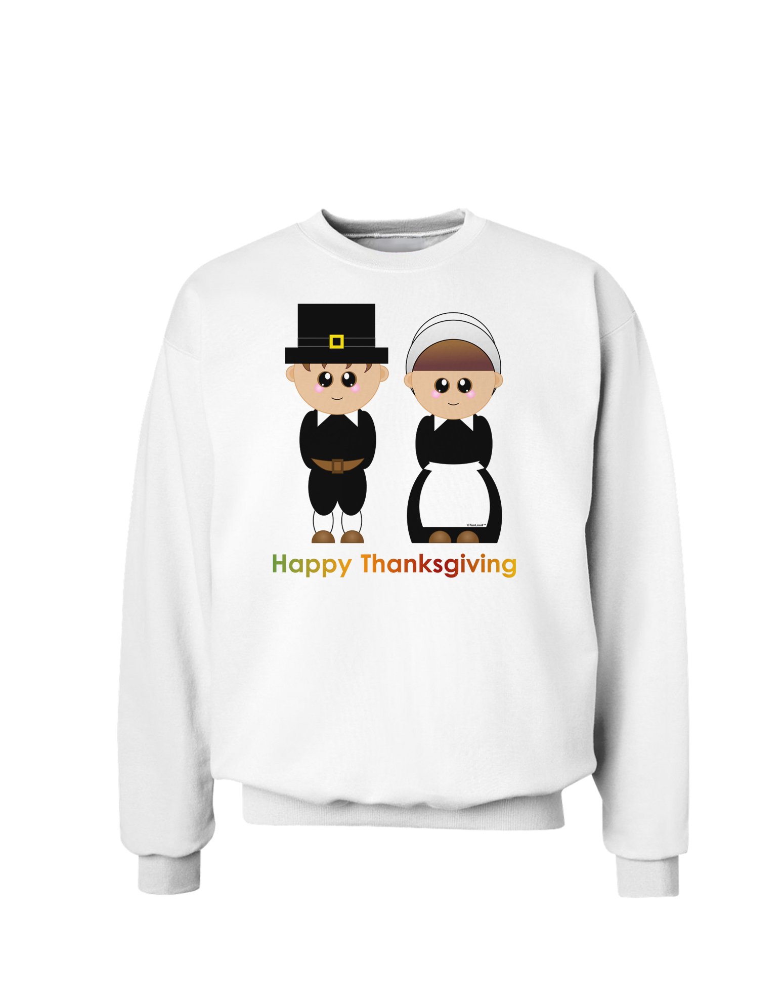TooLoud Cute Pilgrim Couple Happy Thanksgiving Sweatshirt - Funny Thanksgiving Gift for Couples, Family & Friends | Perfect for Thanksgiving Parties, Family Reunions & Holiday Photos