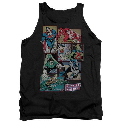DC Justice League Graphic Print Adult Tank Top - Black, 2XL - Superhero Fan Apparel for Casual Wear & Comic Conventions