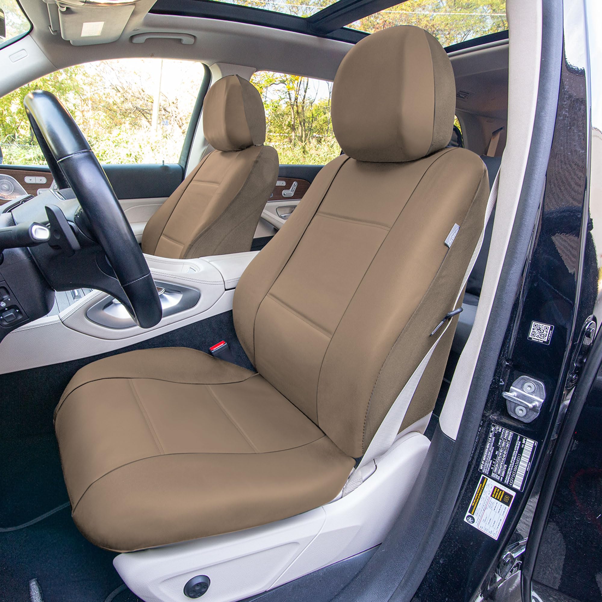 Premium PU Leather Car Seat Covers Front Set - Universal Fit for Cars, Trucks & SUVs | FH Group Automotive Interior Accessories | Perfect for Daily Commute, Road Trips & Vehicle Protection