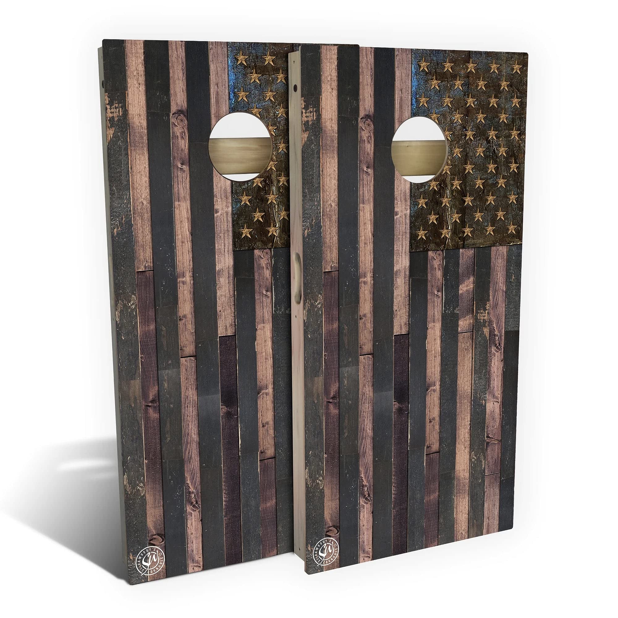 American Flag Rustic Cornhole Game Set - 2 Wooden Boards & 8 Bags - Outdoor Lawn Games for Backyard, Tailgating, BBQs & Parties - Multiple Sizes & Accessories Included