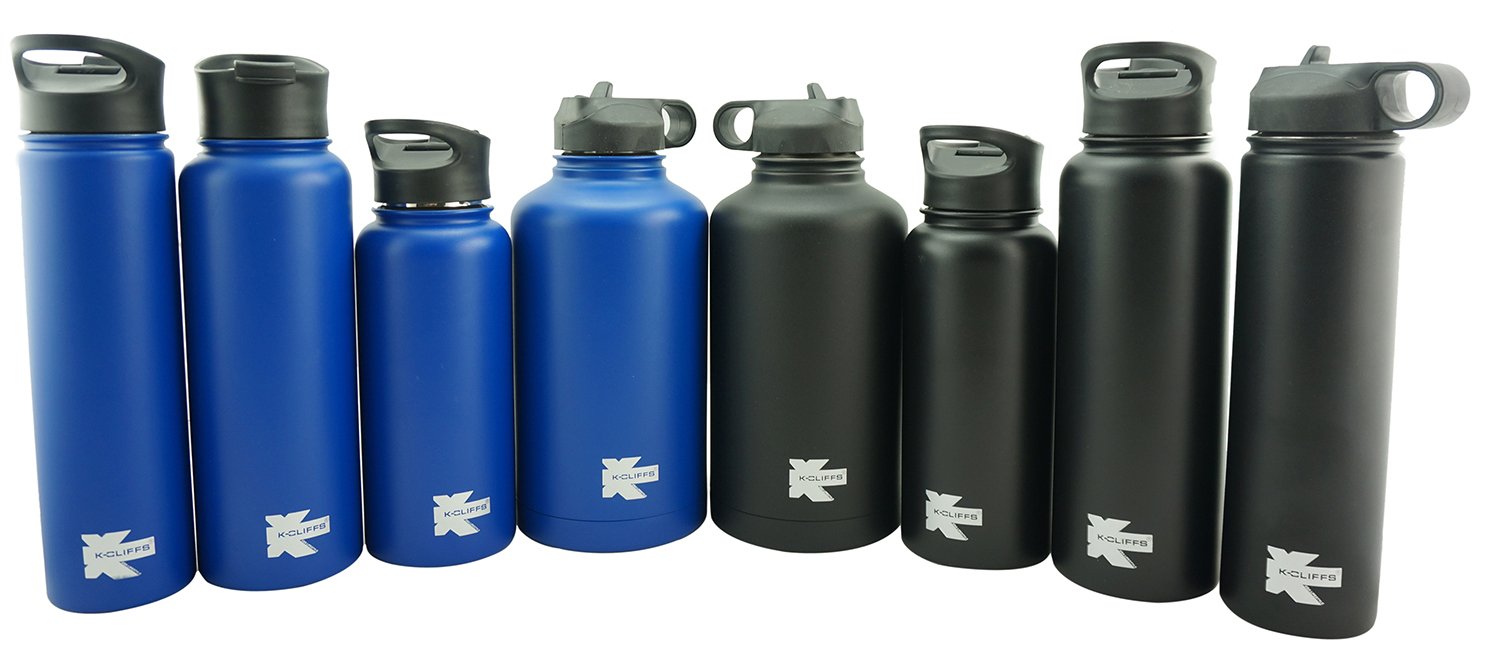 K-Cliffs Double Wall Vacuum Insulated Stainless Steel Water Bottle - 20oz/500ml BPA Free Sports & Travel Thermo Flask with 3 Lids (Straw, Coffee, Sport Cap) - Perfect for Gym, Hiking, Office & Outdoor Activities