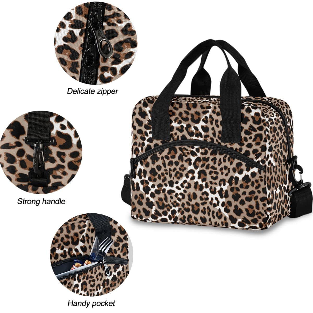 Insulated Lunch Bag Leopard/Jaguar Print - Reusable Leakproof Cooler Tote for Men & Women - Perfect for Work, School, Picnics & Outdoor Activities