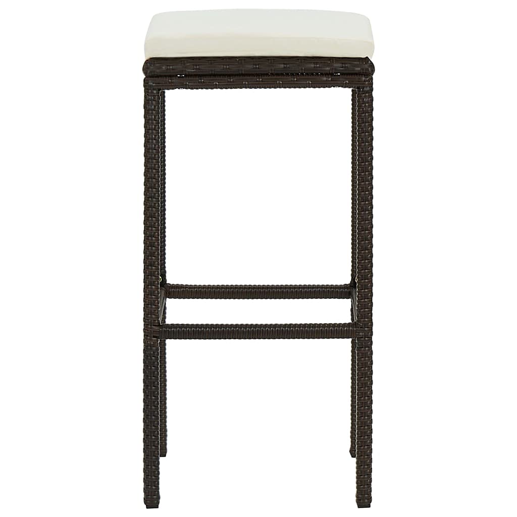 4-Piece Brown Poly Rattan Bar Stools with Cushions - Patio, Kitchen Island & Outdoor Dining Furniture Set for Home Decor