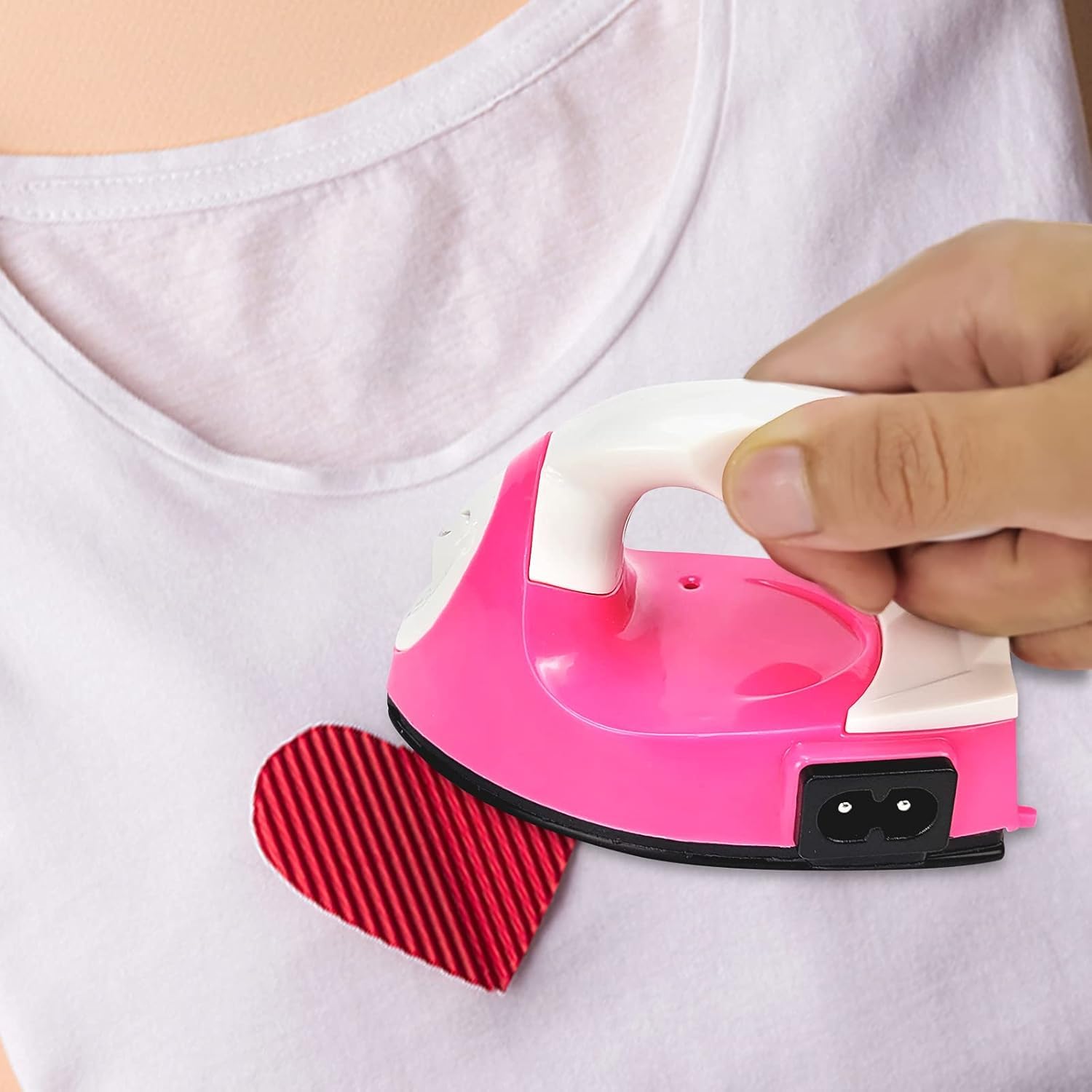 Mini Heat Press Machine for Clothes, Shoes, Bags & Hats - Portable Electric Iron with Silicone Pad for Heat Transfer - Rose Red - Perfect for DIY Crafts, T-Shirt Printing & Small Fabric Projects